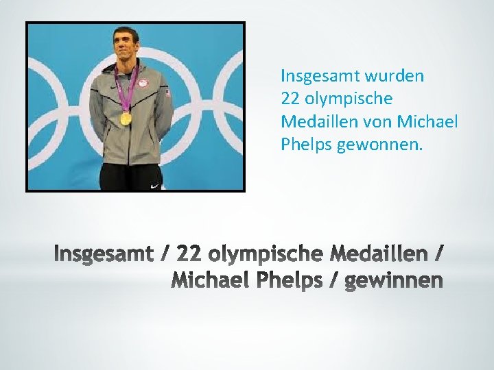 Insgesamt wurden 22 olympische Medaillen von Michael Phelps gewonnen. 