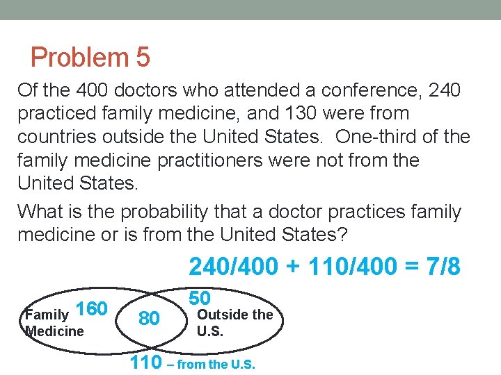 Problem 5 Of the 400 doctors who attended a conference, 240 practiced family medicine,