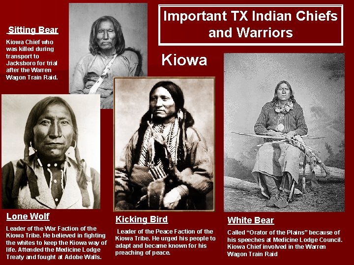 Sitting Bear Kiowa Chief who was killed during transport to Jacksboro for trial after