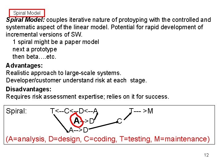Spiral Model: couples iterative nature of protoyping with the controlled and systematic aspect of
