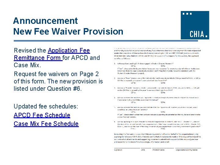 Announcement New Fee Waiver Provision Revised the Application Fee Remittance Form for APCD and