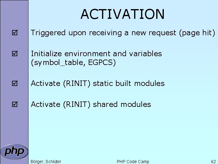 ACTIVATION þ Triggered upon receiving a new request (page hit) þ Initialize environment and