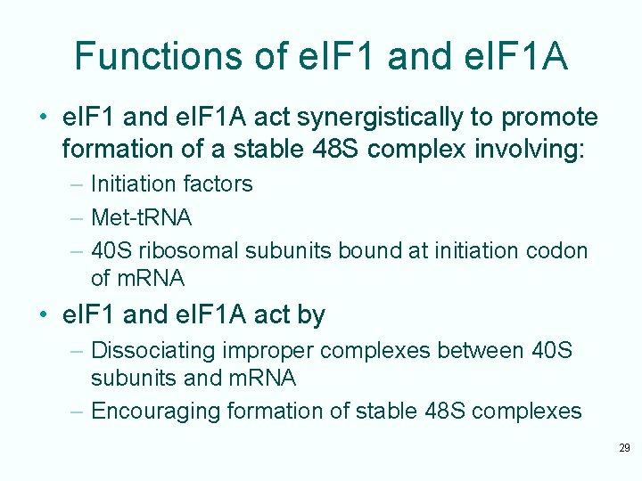 Functions of e. IF 1 and e. IF 1 A • e. IF 1