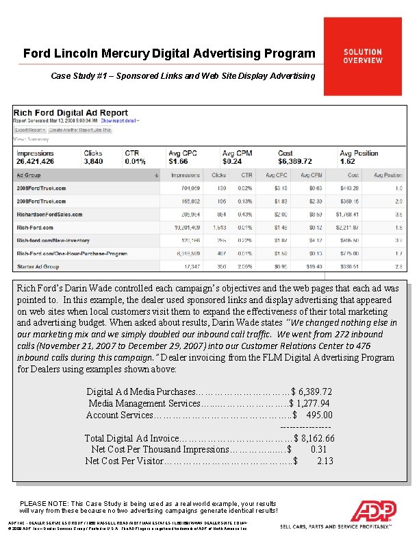 Ford Lincoln Mercury Digital Advertising Program Case Study #1 – Sponsored Links and Web