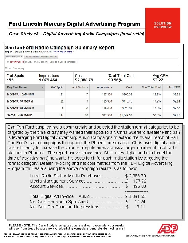 Ford Lincoln Mercury Digital Advertising Program Case Study #3 – Digital Advertising Audio Campaigns