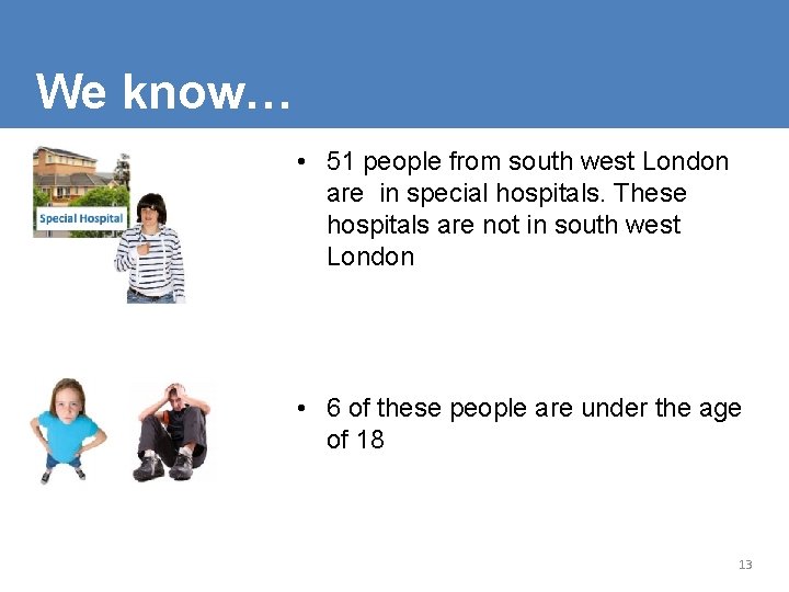 We know… • 51 people from south west London are in special hospitals. These