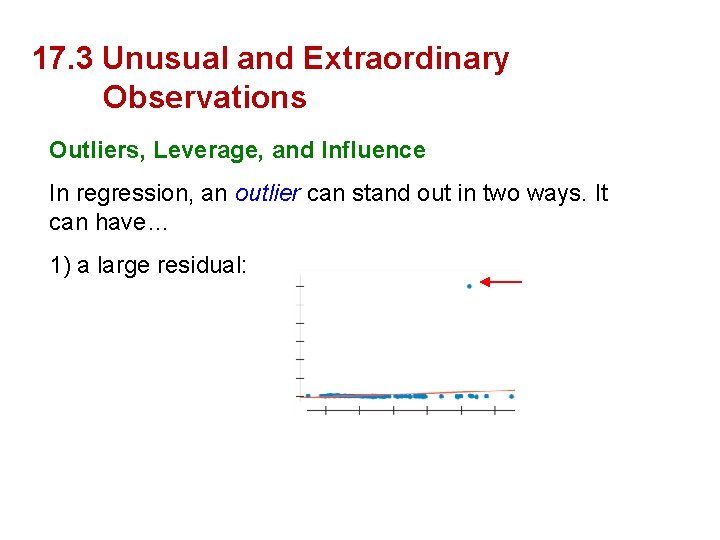 17. 3 Unusual and Extraordinary Observations Outliers, Leverage, and Influence In regression, an outlier