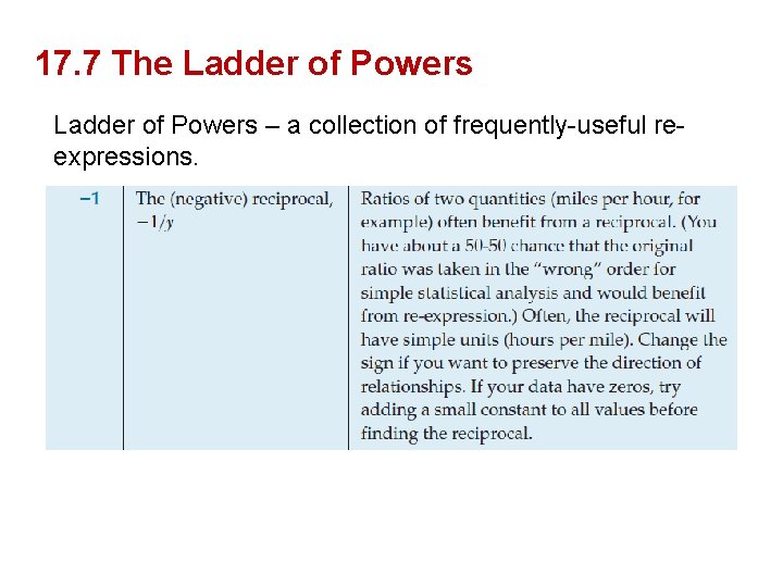 17. 7 The Ladder of Powers – a collection of frequently-useful reexpressions. 