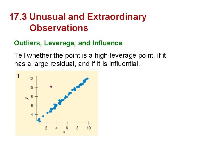 17. 3 Unusual and Extraordinary Observations Outliers, Leverage, and Influence Tell whether the point