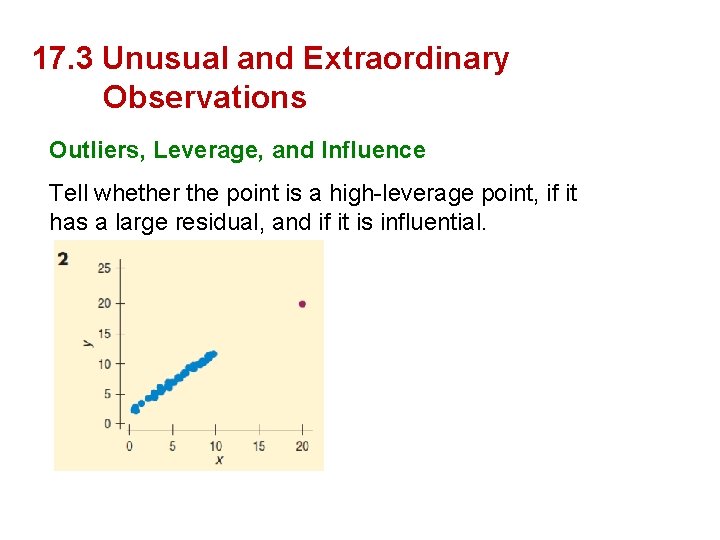 17. 3 Unusual and Extraordinary Observations Outliers, Leverage, and Influence Tell whether the point