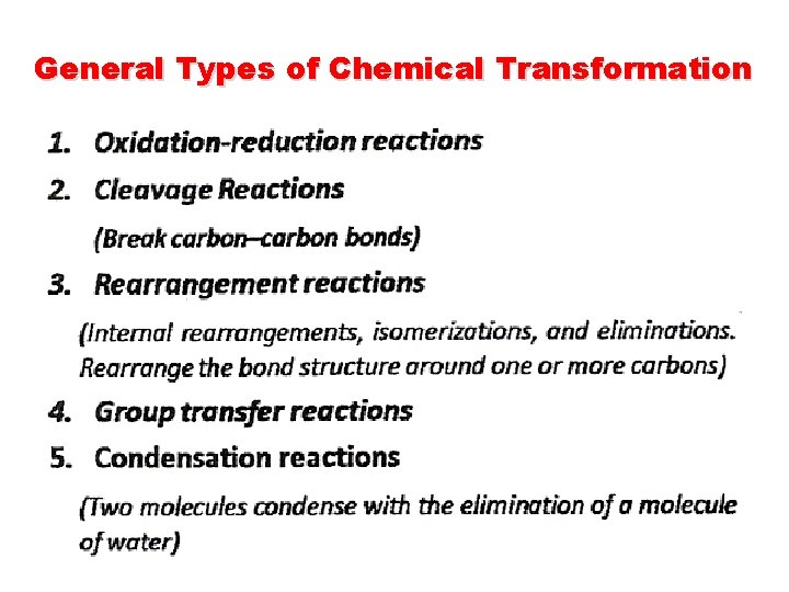 General Types of Chemical Transformation 