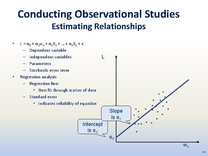 Conducting Observational Studies Estimating Relationships • • L = α 0 + α 1