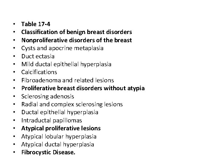  • • • • • Table 17 -4 Classification of benign breast disorders