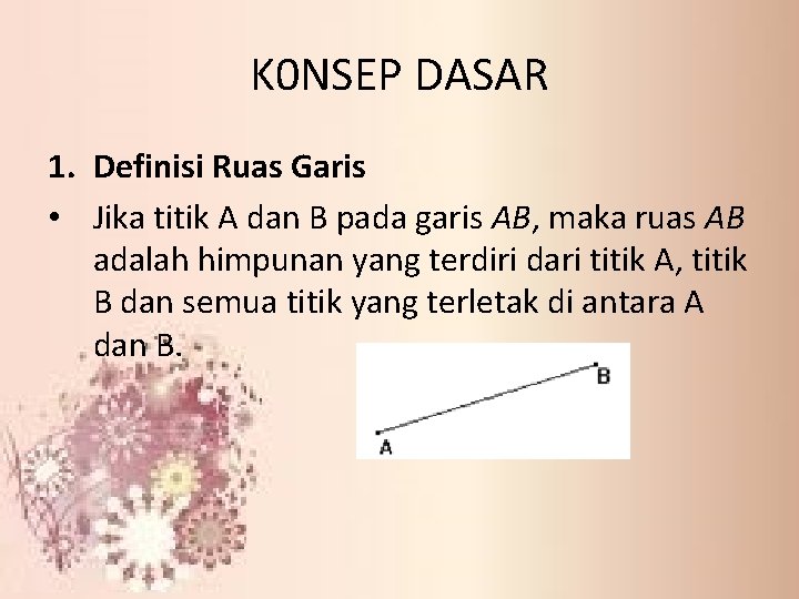 K 0 NSEP DASAR 1. Definisi Ruas Garis • Jika titik A dan B