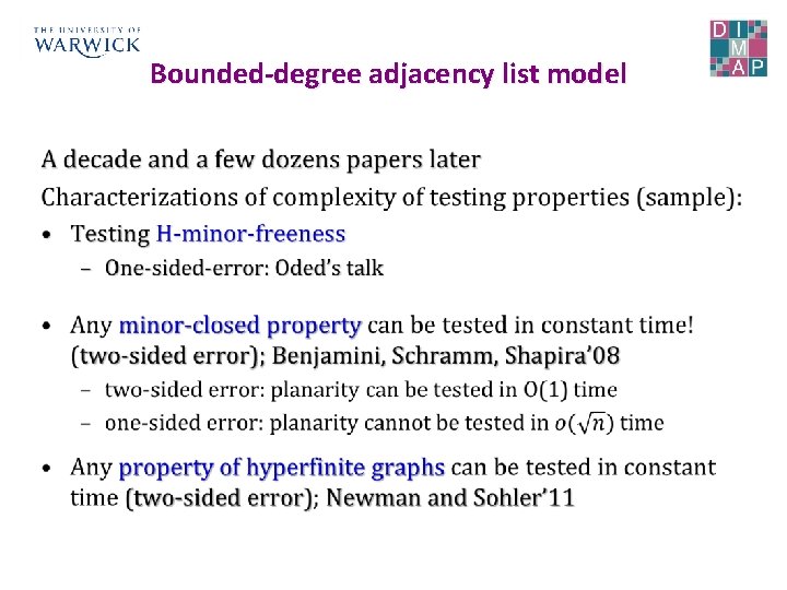 Bounded-degree adjacency list model • 