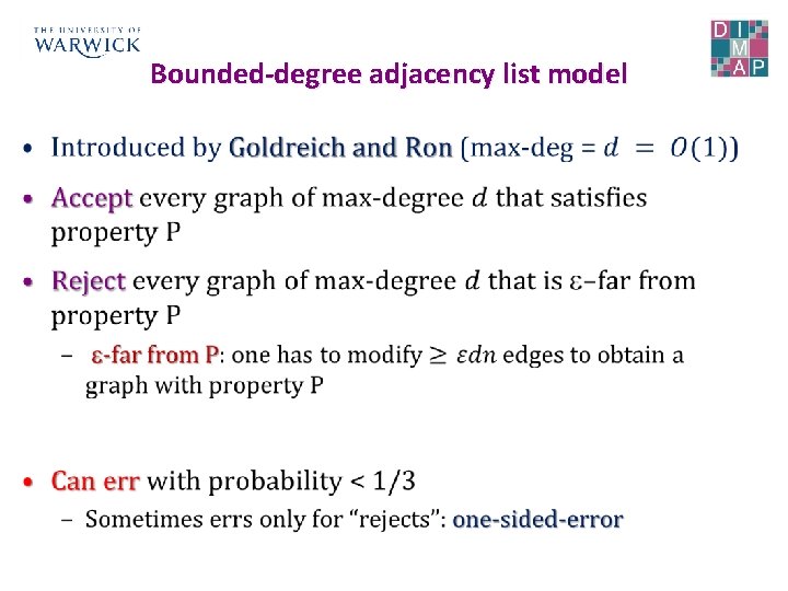 Bounded-degree adjacency list model • 