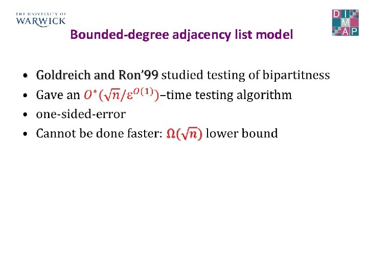 Bounded-degree adjacency list model • 