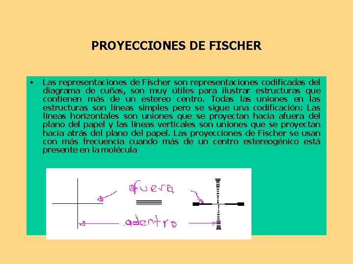 PROYECCIONES DE FISCHER • Las representaciones de Fischer son representaciones codificadas del diagrama de