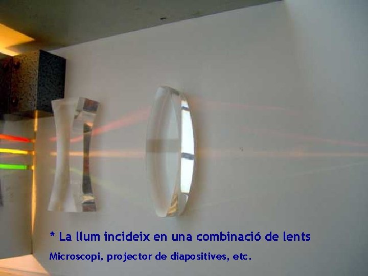 * La llum incideix en una combinació de lents Microscopi, projector de diapositives, etc.