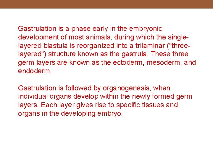 Gastrulation is a phase early in the embryonic development of most animals, during which