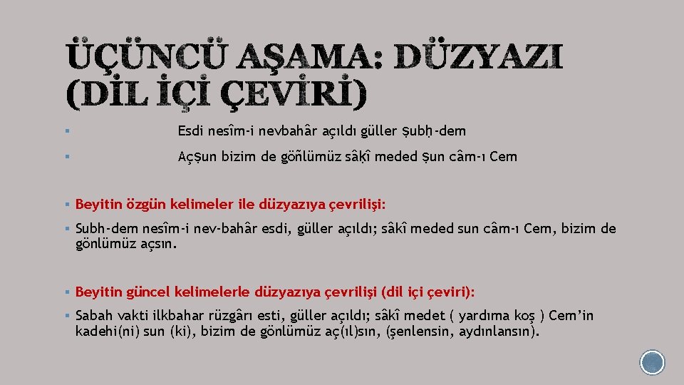 § Esdi nesîm-i nevbahâr açıldı güller ṣubḥ-dem § Açṣun bizim de göñlümüz sâḳî meded