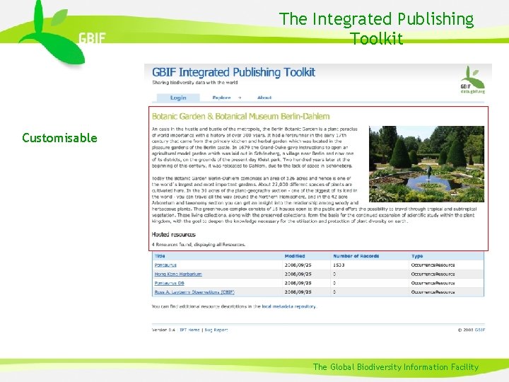 The Integrated Publishing Toolkit Customisable The Global Biodiversity Information Facility 