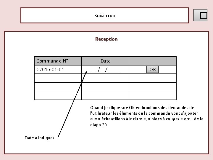 � Suivi cryo Réception Commande N° C 2016 -01 -01 Date __ /__/ ____