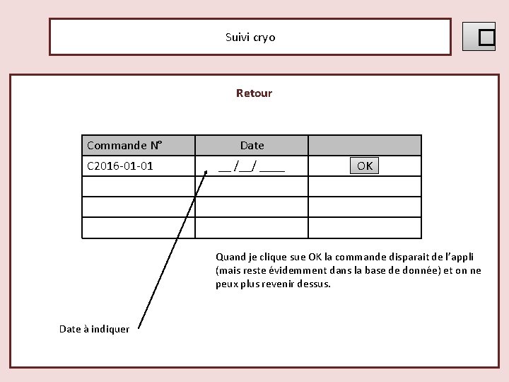 � Suivi cryo Retour Commande N° C 2016 -01 -01 Date __ /__/ ____