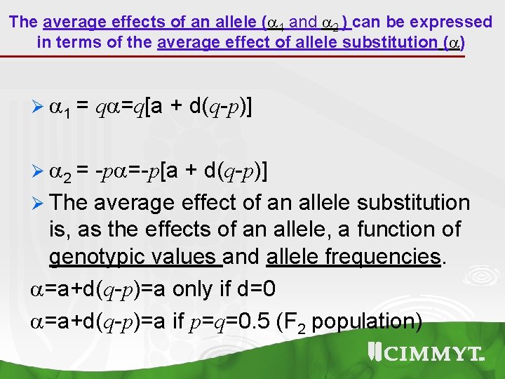 The average effects of an allele ( 1 and 2 ) can be expressed