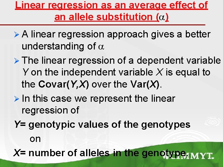 Linear regression as an average effect of an allele substitution ( ) ØA linear