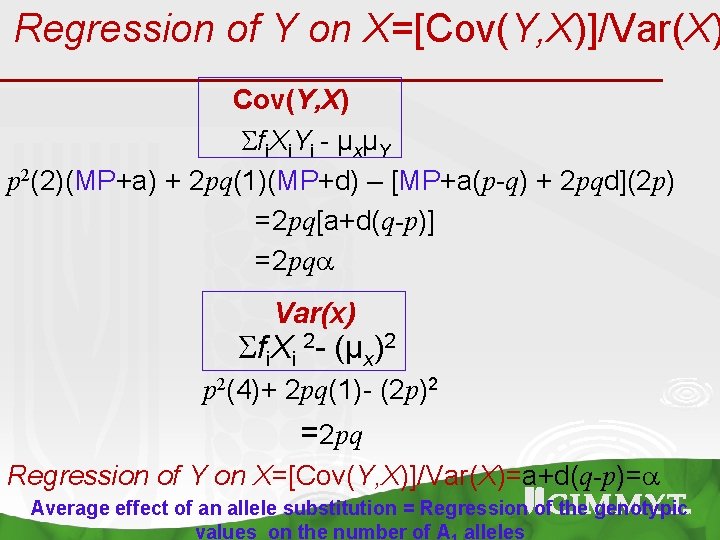 Regression of Y on X=[Cov(Y, X)]/Var(X) Cov(Y, X) fi. Xi. Yi - µxµY p