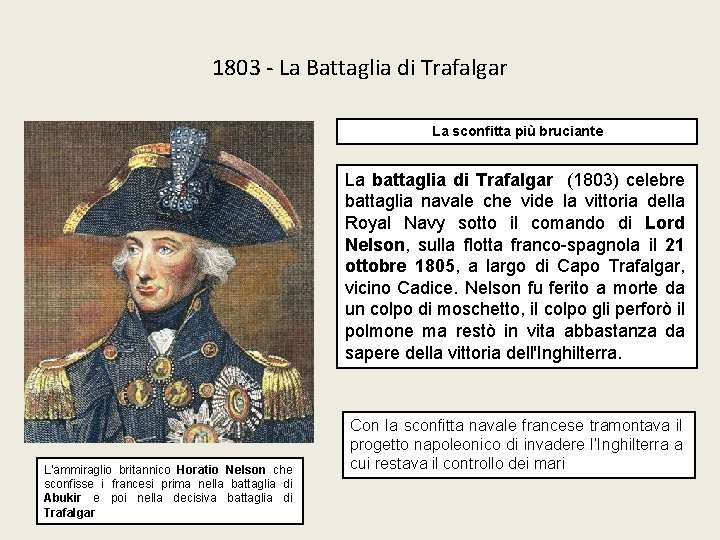 1803 - La Battaglia di Trafalgar La sconfitta più bruciante La battaglia di Trafalgar