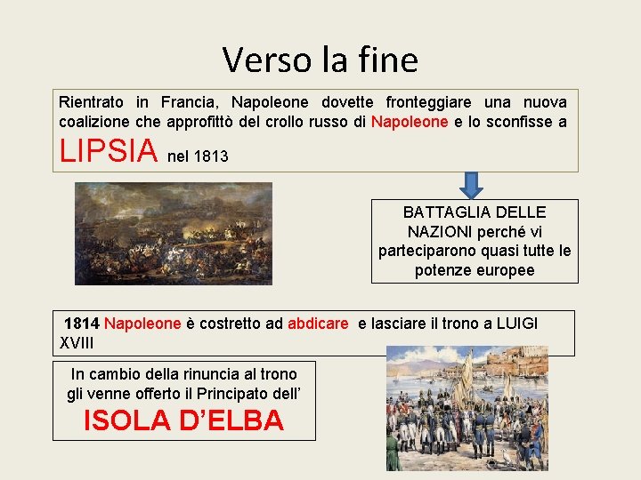 Verso la fine Rientrato in Francia, Napoleone dovette fronteggiare una nuova coalizione che approfittò