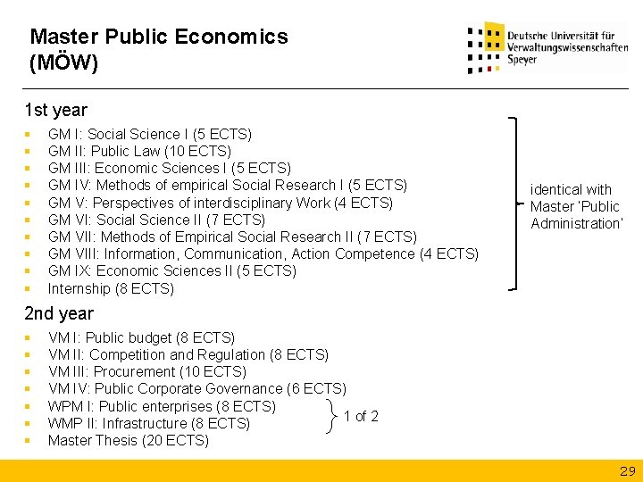 Master Public Economics (MÖW) 1 st year § § § § § GM I: