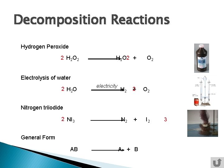 Decomposition Reactions Hydrogen Peroxide 2 H 2 O 2 H 2 O 2 +