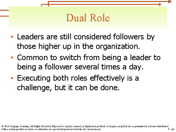 Dual Role • Leaders are still considered followers by those higher up in the