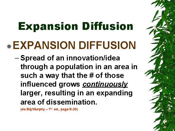 Expansion Diffusion EXPANSION DIFFUSION – Spread of an innovation/idea through a population in an