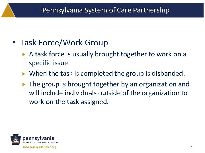  • Pennsylvania System of Care Partnership • Task Force/Work Group A task force