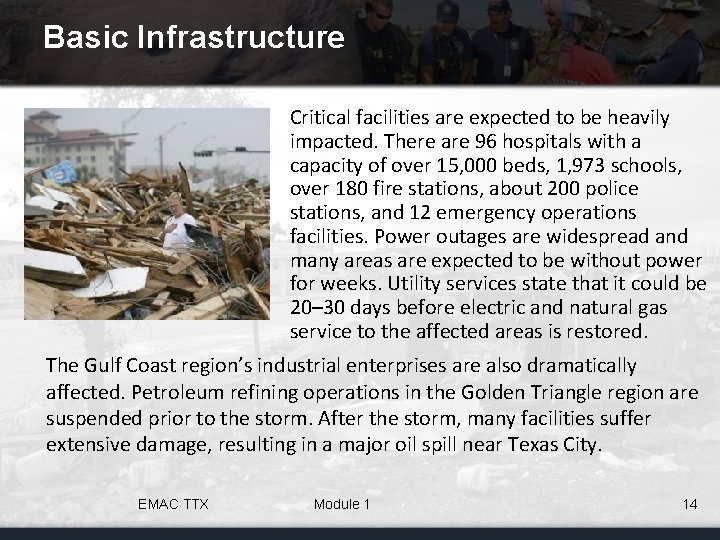 Basic Infrastructure Critical facilities are expected to be heavily impacted. There are 96 hospitals