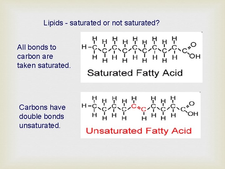 Lipids - saturated or not saturated? All bonds to carbon are taken saturated. Carbons