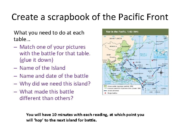 Create a scrapbook of the Pacific Front What you need to do at each