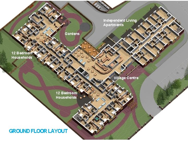 Independent Living Apartments Gardens 12 Bedroom Households Village Centre 12 Bedroom Households GROUND FLOOR