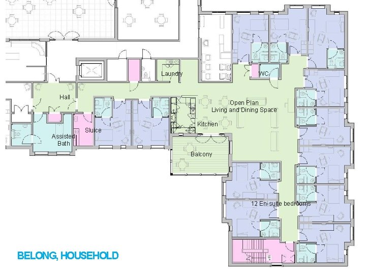 Laundry Hall Assisted Bath WC Open Plan Living and Dining Space Sluice Kitchen Balcony