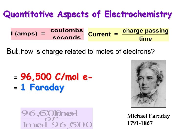 Quantitative Aspects of Electrochemistry But , how is charge related to moles of electrons?