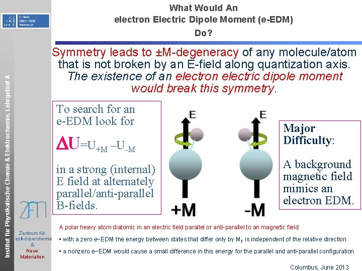 Institut für Physikalische Chemie & Elektrochemie, Lehrgebiet A What Would An electron Electric Dipole