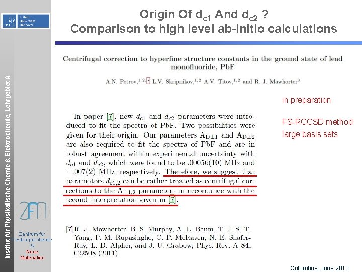 Institut für Physikalische Chemie & Elektrochemie, Lehrgebiet A Origin Of dc 1 And dc