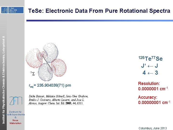 Institut für Physikalische Chemie & Elektrochemie, Lehrgebiet A Te. Se: Electronic Data From Pure