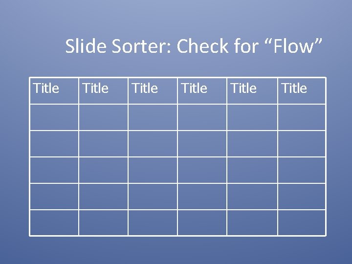 Slide Sorter: Check for “Flow” Title Title 