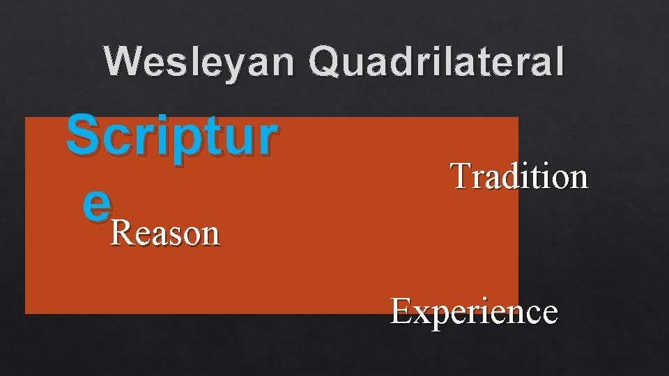 Wesleyan Quadrilateral Scriptur e. Reason Tradition Experience 