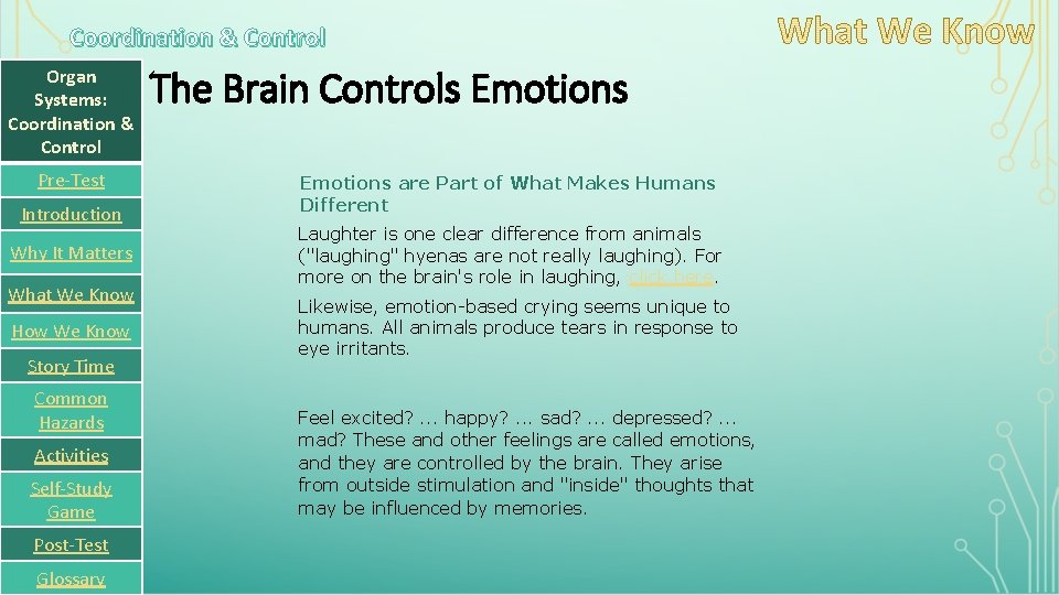 Coordination & Control Organ Systems: Coordination & Control Pre-Test Introduction Why It Matters What